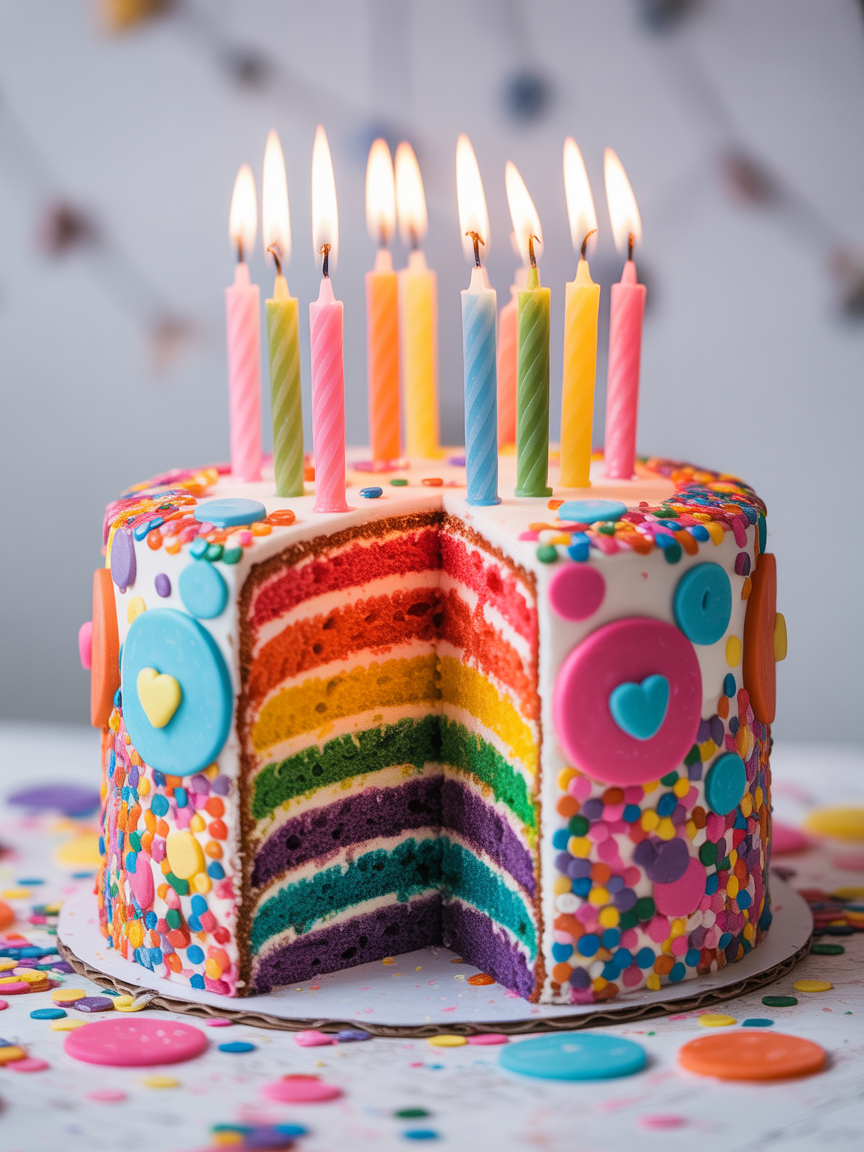 Vibrant birthday cake with sprinkles
